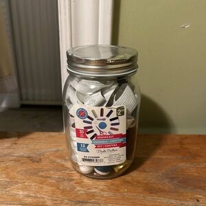Glass Jar Sewing Kit with Gray and White Accessories
